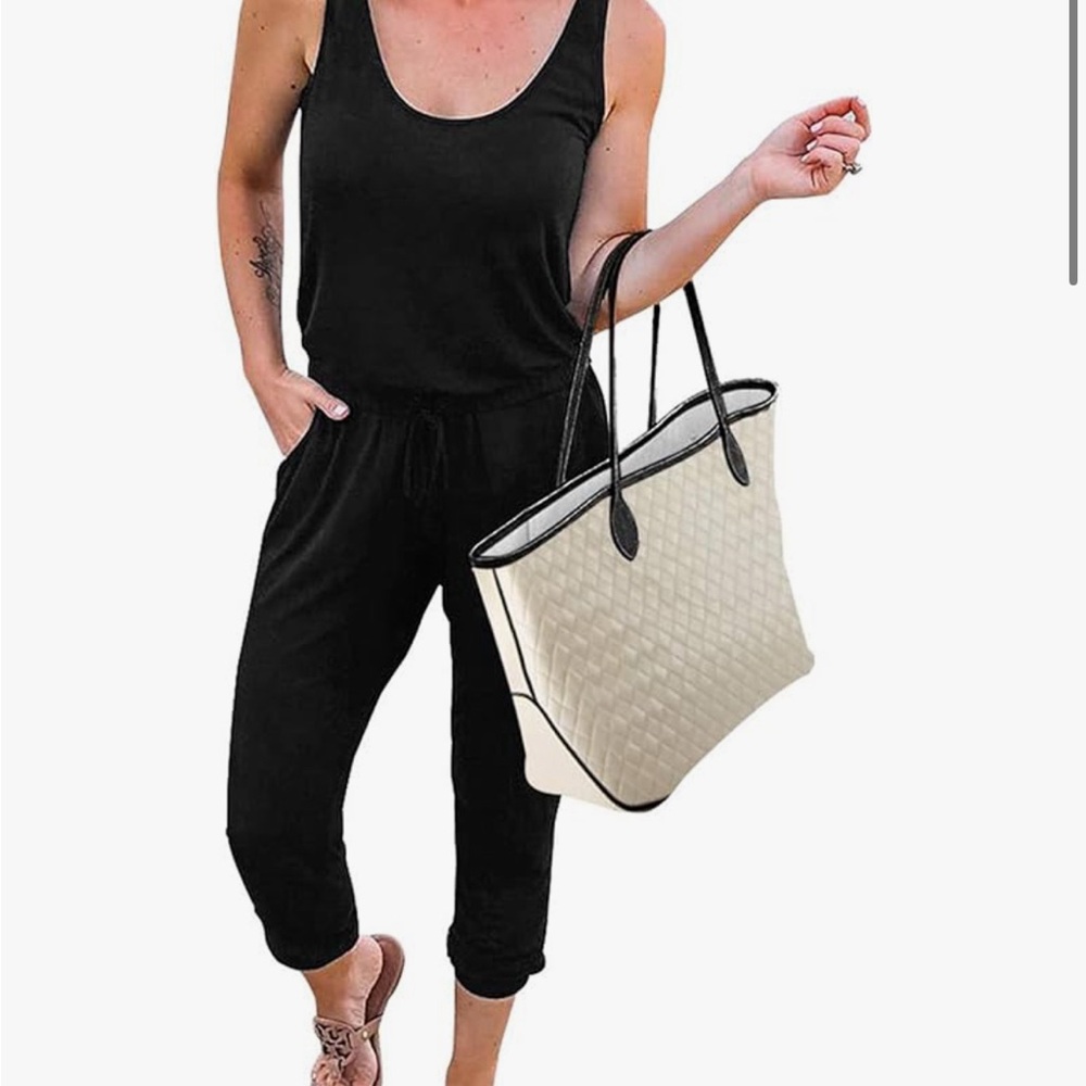 KIRUNDO Sleeveless Jumpsuit Drawstring Elastic Waist Romper with Pockets